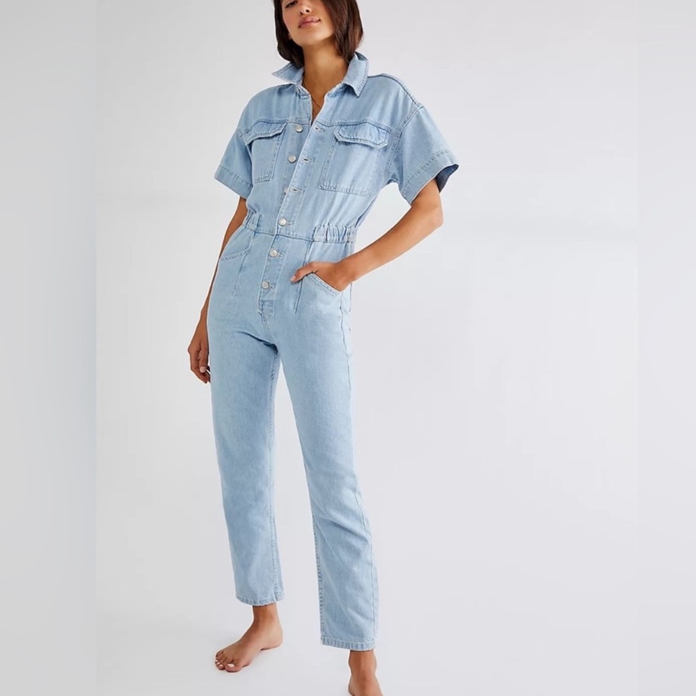 We The Free Light Blue Denim Jumpsuit